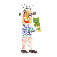 "Homem com Gato que Mia", 2016, Madeira pintada, pregos, objectos encontrados, 21x45x12cm [INDISPONÍVEL / UNAVAILABLE]