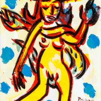 Pedro d'Oliveira, “Diaba com Maçã e Serpente”, 2016, acrílico sobre tela, 10x15cm
