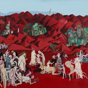 "Montanhas Vermelhas com Medusa", acrílico sobre tela, 80x60 cm