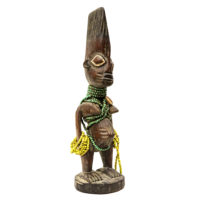 Figura Gemelar Ibeji, Yoruba, Nigéria, Séc. XX, madeira, contas, 10x32x8cm – CC20-120