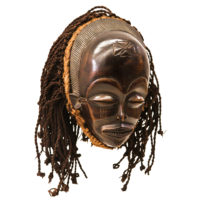 Máscara Mwana Pwo, Chokwe, R.D. Congo / Angola, Séc. XX, madeira, fibras, 25x18x20cm – Ref CCT21-073 [INDISPONÍVEL / UNAVAILABLE]