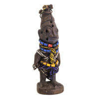 Figura Gemelar Ere Ibeji, Yoruba, Nigéria, Séc. XX, madeira, contas, metal, 9x26x11cm – Ref CCT21-059