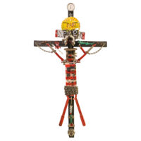 Cristo Metalúrgico, 2017, madeira, objectos metálicos vários pintados, 62x114x23cm – Ref CCID21E008