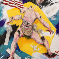 "A Destruição do Colosso Americano", 2021, canetas, acrílico e guache sobre tela, 70x100cm – Ref CCIS21-003