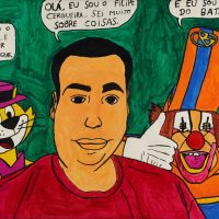 “Filipe Cerqueira com o Manda-Chuva e o Palhaço Batatinha”, 2015, acrílico sobre papel, 50x36cm [INDISPONÍVEL / UNAVAILABLE]