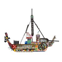 "Barco Pum", 2016, pintura e colagem de diversos materiais sobre madeira, 54x44x9cm [INDISPONÍVEL / UNAVAILABLE]