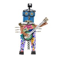 "Robô Músico Boémio e Fadista", 2016, madeira pintada, objectos encontrados, 22x34x14cm [INDISPONÍVEL / UNAVAILABLE]