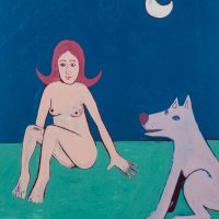 “A Menina, o Lobo e a Lua”, acrílico sobre papel, 23x31cm [INDISPONÍVEL / UNAVAILABLE]
