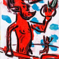 Pedro d'Oliveira, “Diabo com Maçã e Tridente”, 2016, acrílico sobre tela, 10x15cm