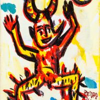 Pedro d'Oliveira, “Diabo com Maçã em Chamas”, 2016, acrílico sobre tela, 10x15cm