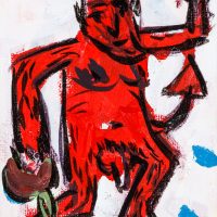 Pedro d'Oliveira, “Diabo com Maçã”, 2016, acrílico sobre tela, 10x15cm
