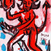 Pedro d'Oliveira, “Diaba com Maçã e Serpente 2”, 2016, acrílico sobre tela, 10x15cm