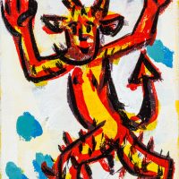 Pedro d'Oliveira, “Diabo com Maçã em Chamas 2”, 2016, acrílico sobre tela, 10x15cm