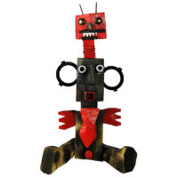 "O Rapaz com Minhocas na Cabeça", 2017, madeira, tintas, diversos, 26x42x15cm [INDISPONÍVEL/UNAVAILABLE]