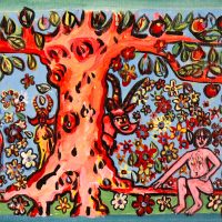 "Adão e Eva no Jardim Éden", 2016, acrílico sobre cartão, 47x17cm