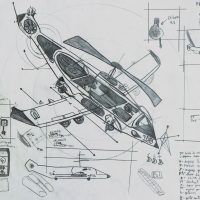 "Skynet — Projecto de Avião-helicóptero", 1999, lápis sobre papel, 21x30cm
