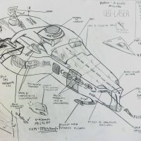 "Ubi-laser — Porta-aviões Militar", 1999, lápis sobre papel, 42x30cm
