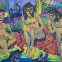 “3 Amigas Brincando” (a partir de Ernst L. Kirchner), 2018, óleo sobre tela, 100x70cm [COLECÇÃO CRUZES CANHOTO]
