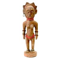 "Figura Feminina", Tabwa, R.D. Congo, século XX, madeira, contas, 10x37x8cm