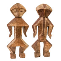 Casal de Figuras Ofika, Yela, R.D. Congo, Séc. XX, madeira, pigmentos, 14x35x5cm + 14x34x5cm – Ref CCT24-100