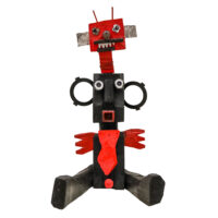 Pasmado com o Diabo na Cabeça, Idalécio, 2016, Águeda, madeira, tintas, objectos diversos, 24x43x23cm – Ref CCID25E-009