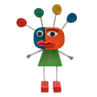 A Menina Cubista, Idalécio, 2020-06-20, Águeda, madeira, tintas, objectos diversos, 27x40x8cm – Ref CCID25E-032