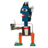 Eletricista Cum Cabelos em Pé, Idalécio, 2019, Águeda, madeira, tintas, objectos diversos, 26x48x9cm – Ref CCID25E-036