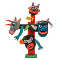 Bruxas, Demónios, Burros e Outros Bichos, Idalécio, 2024-12-29, Águeda, madeira, tintas, objectos diversos, 48x55x11cm – Ref CCID25E-042