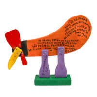 Galo de Cú Próar, Idalécio, 2025, Águeda, madeira, tintas, objectos diversos, 26x21x8cm – Ref CCID25E-069-2