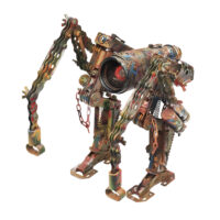 Nº631 “Calyptratus”, Sátrapa, 2024-08-28, Factoría de Androides - Estação Marciana de Santiago de Compostela, objectos metálicos diversos, tintas, 24x29x33cm - Ref CCFA26-009